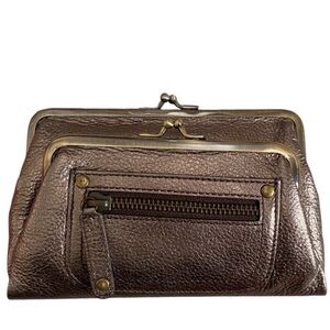 Rafē New York metallic leather double kisslock clutch